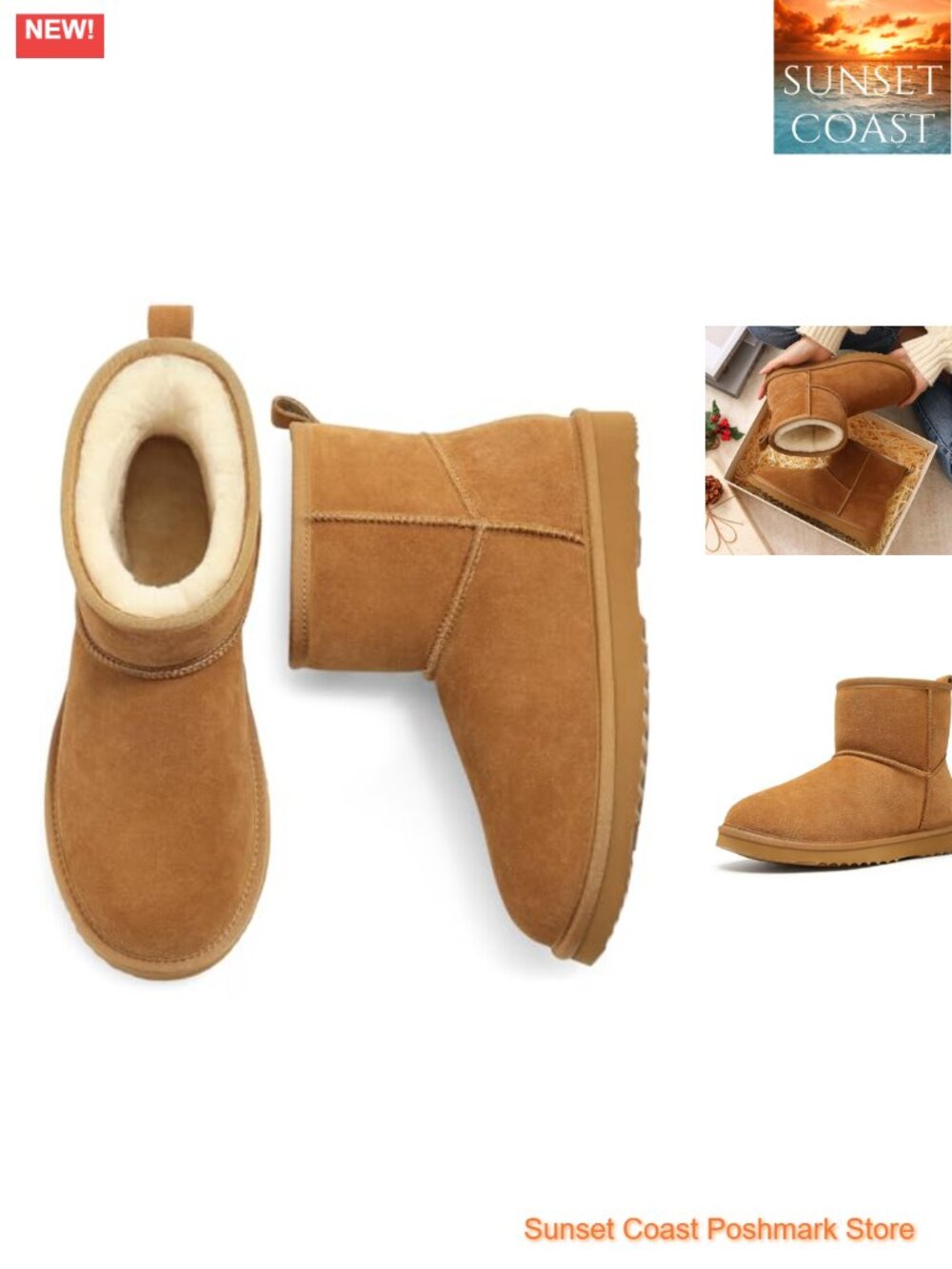 Genuine Suede Mini Winter Boots Warm Faux Fur Lining Women's Ankle Booties